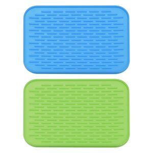 2 Pcs 8.5" x 6" Silicone Drain Pad Heat Resistant - Blue Green